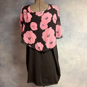 Plus size Elegant Black and Pink Floral Dress